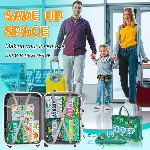 Paterr 7 Pcs Compression Packing Cubes for Kids 14.7 x 11.3 x 4.5 Inch Days of Week Packing Cubes Colorful Daily Outfit Suitcase Organizers Zippered Storage Bag for Boys Girls Summer Camp Vacation in Saudi Arabia
