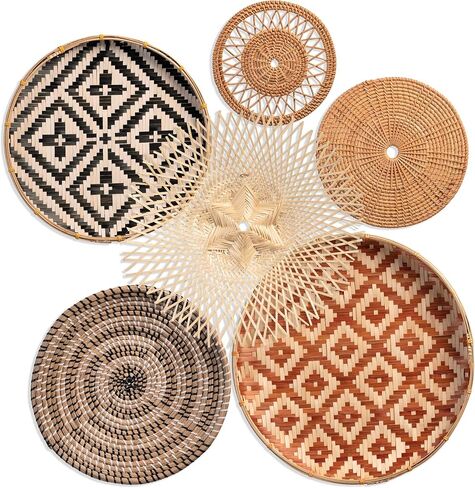 KushimHome Wall Basket Decor Set - 18" to 9" Hanging Boho Art, Bamboo Seagrass Rattan Woven Baskets in Saudi Arabia