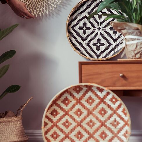 KushimHome Wall Basket Decor Set - 18" to 9" Hanging Boho Art, Bamboo Seagrass Rattan Woven Baskets in Saudi Arabia