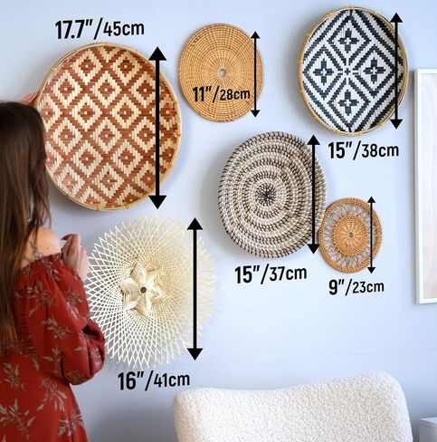 KushimHome Wall Basket Decor Set - 18" to 9" Hanging Boho Art, Bamboo Seagrass Rattan Woven Baskets in Saudi Arabia