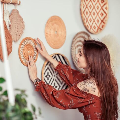 KushimHome Wall Basket Decor Set - 18" to 9" Hanging Boho Art, Bamboo Seagrass Rattan Woven Baskets in Saudi Arabia