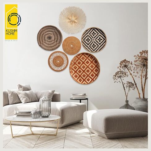 KushimHome Wall Basket Decor Set - 18" to 9" Hanging Boho Art, Bamboo Seagrass Rattan Woven Baskets in Saudi Arabia