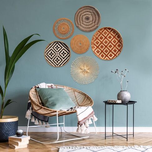 KushimHome Wall Basket Decor Set - 18" to 9" Hanging Boho Art, Bamboo Seagrass Rattan Woven Baskets in Saudi Arabia