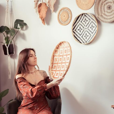 KushimHome Wall Basket Decor Set - 18" to 9" Hanging Boho Art, Bamboo Seagrass Rattan Woven Baskets in Saudi Arabia