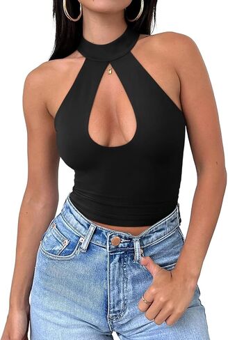 Reoria Women's Sexy Criss Cross Halter Neck Crop و Criss Cross Halter Out Out Bodysits X-Large in Saudi Arabia