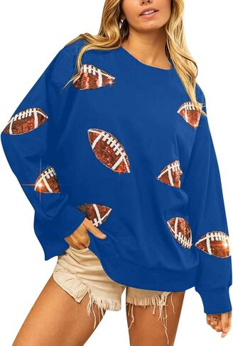 Game Day Sweatshirt Women Football Pattern Print T Shirt Oversized Crewneck Long Sleeve Pullover Tops Cute Sweatshirt in Saudi Arabia