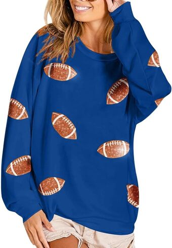 Game Day Sweatshirt Women Football Pattern Print T Shirt Oversized Crewneck Long Sleeve Pullover Tops Cute Sweatshirt in Saudi Arabia