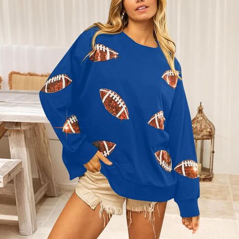 Game Day Sweatshirt Women Football Pattern Print T Shirt Oversized Crewneck Long Sleeve Pullover Tops Cute Sweatshirt in Saudi Arabia