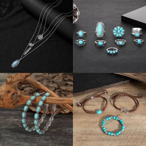 Bohemian jewelry Jewelry SetNecklaceEarrings Stackable Bracelet knuckle Ring Retro Western Bohemian Turquoise jewelry For Women in Saudi Arabia
