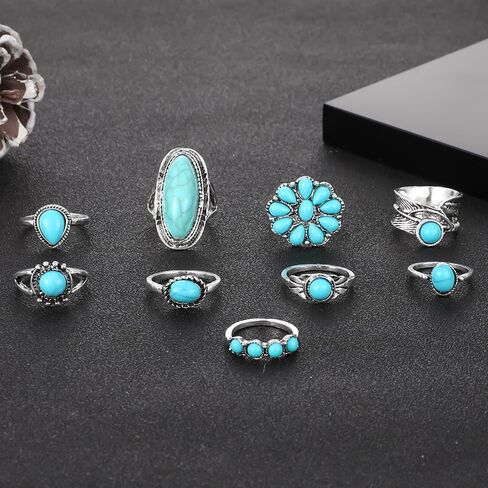 Bohemian jewelry Jewelry SetNecklaceEarrings Stackable Bracelet knuckle Ring Retro Western Bohemian Turquoise jewelry For Women in Saudi Arabia