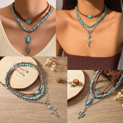 Bohemian jewelry Jewelry SetNecklaceEarrings Stackable Bracelet knuckle Ring Retro Western Bohemian Turquoise jewelry For Women in Saudi Arabia
