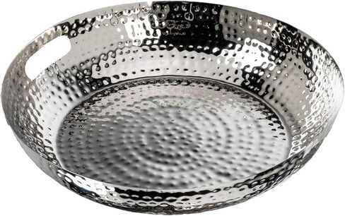 MyGift 14 بوصة Deluxe Devinative Dishative Tresent Race Base ، Fild Flight Plated Aluminium Fruit Plater Platter مع مقابض قطع - مصنوعة يدويًا في الهند in Saudi Arabia