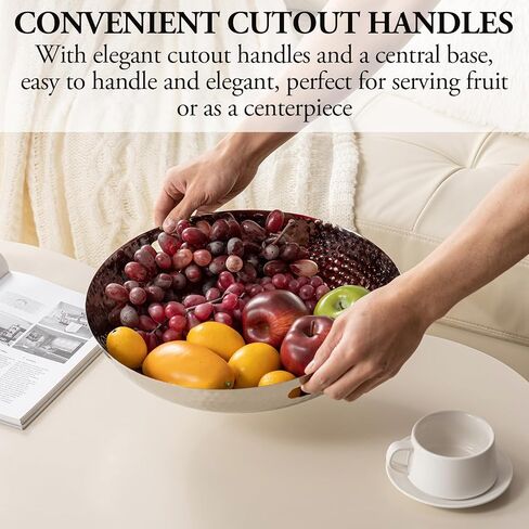MyGift 14 بوصة Deluxe Devinative Dishative Tresent Race Base ، Fild Flight Plated Aluminium Fruit Plater Platter مع مقابض قطع - مصنوعة يدويًا في الهند in Saudi Arabia