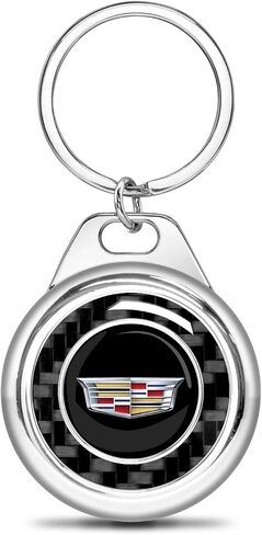 for Cadillac Crest Logo Real Black Carbon Fiber Roundel Metal Case Key Chain Keychain, Official Licensed in Saudi Arabia