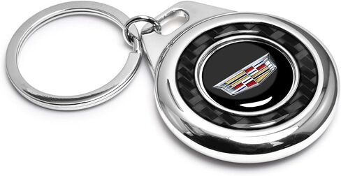 for Cadillac Crest Logo Real Black Carbon Fiber Roundel Metal Case Key Chain Keychain, Official Licensed in Saudi Arabia