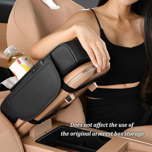 5-in-1 Car Center Console Cover,Multifunctional Arm Rest Cover for Car with Cup Holder,Phone Holder,Pocket,Car Tissue Holder,Leather Height Enhancement Car Armrest Cushion (Black/Red) in Kuwait