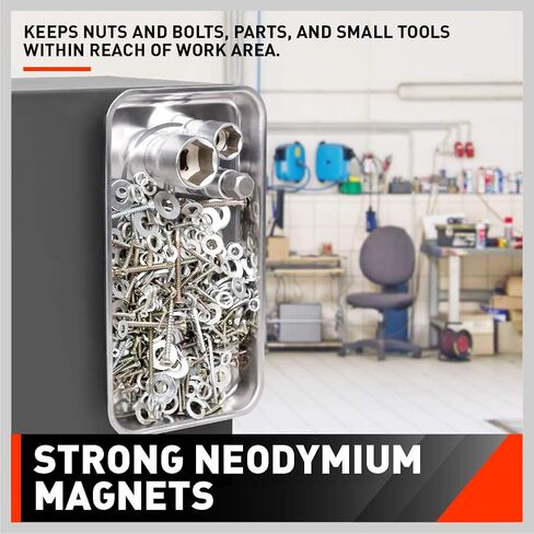 HORUDSY 4PC Magnetic Tray Set with Magnet Stick – Extra Strong Magnets, Stainless Steel Trays, and Telescoping Pickup Tool for Organizing and Retrieving Metal Parts in Kuwait