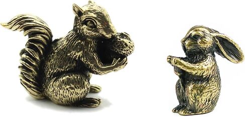 2PCS Antique Bronze Small Squirrel Rabbit Ornament Solid Copper Statue Figurines Brass Squirrels Nuts Tea Pet Incense Holder Desk Decoration in Saudi Arabia