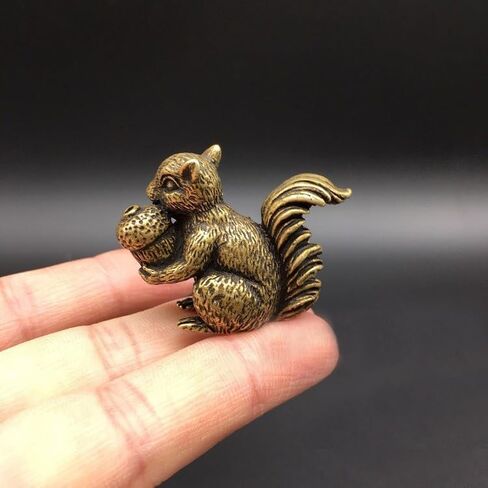 2PCS Antique Bronze Small Squirrel Rabbit Ornament Solid Copper Statue Figurines Brass Squirrels Nuts Tea Pet Incense Holder Desk Decoration in Saudi Arabia