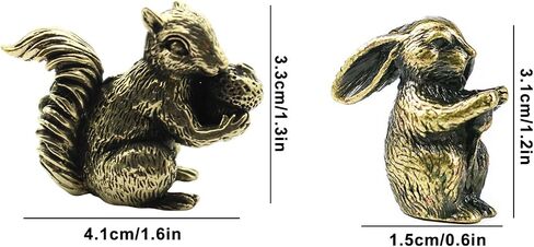 2PCS Antique Bronze Small Squirrel Rabbit Ornament Solid Copper Statue Figurines Brass Squirrels Nuts Tea Pet Incense Holder Desk Decoration in Saudi Arabia