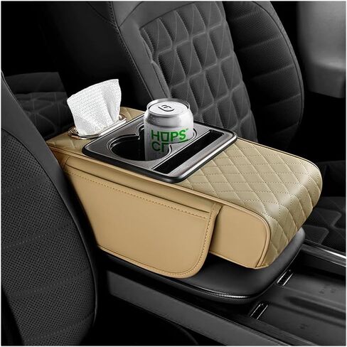 5-in-1 Car Center Console Cover,Multifunctional Arm Rest Cover for Car with Cup Holder,Phone Holder,Pocket,Car Tissue Holder,Leather Height Enhancement Car Armrest Cushion (Black/Red) in Kuwait