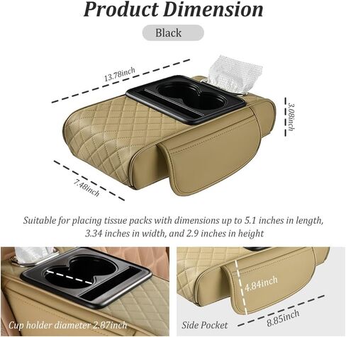 5-in-1 Car Center Console Cover,Multifunctional Arm Rest Cover for Car with Cup Holder,Phone Holder,Pocket,Car Tissue Holder,Leather Height Enhancement Car Armrest Cushion (Black/Red) in Kuwait