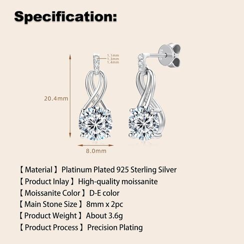 2ct Moissanite Infinity Drop أقراط للنساء ، D Round Round Cut Moissanite 925 Sterling Silve Infinity Stud ، هدايا مثالية للزوجة أو أمي in Kuwait