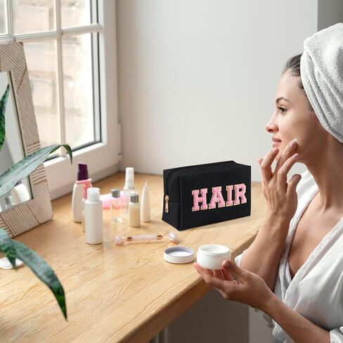 حقيبة مكياج MAGEFY سروال قصير حقيبة مكياج صغيرة للمحفظة مع مقصورات حقيبة مكياج لطيفة حقيبة مستحضرات تجميل للنساء والأصدقاء هدايا Preppy (بيج، شعر) in Kuwait