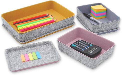 صناديق تنظيم الأدراج بغطاء من Welaxy، صندوق تخزين مكتبي للعمل المنزلي والمكتب مع غطاء لتنظيم قرطاسية المكياج غير المرغوب فيه، 3 عبوات (برتقالي + أخضر + فيروزي) in Kuwait