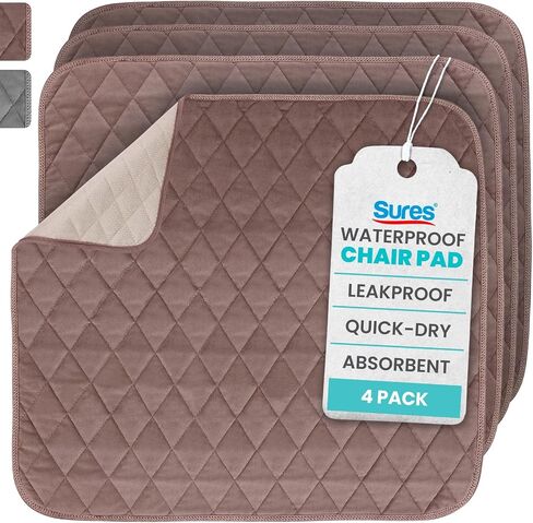 Sures Waterproof Chair Pads for Incontinence (22" x 21") - Washable, Waterproof Seat Protector - Chair Protector Seat Cover - Absorbent Pad for Bed, Seat, Car, Wheelchair & Recliner (Brown, 4 Pack) in Kuwait