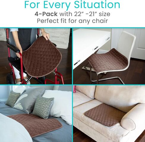 Sures Waterproof Chair Pads for Incontinence (22" x 21") - Washable, Waterproof Seat Protector - Chair Protector Seat Cover - Absorbent Pad for Bed, Seat, Car, Wheelchair & Recliner (Brown, 4 Pack) in Kuwait