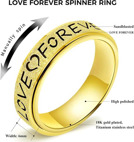 OreilleStar Fidget Anxiety Ring for Women: Stainless Steel Spinner Love Forever Symbol Promise Engagement Wedding Band Ring Gold Silver Black Size 5-10 in Saudi Arabia