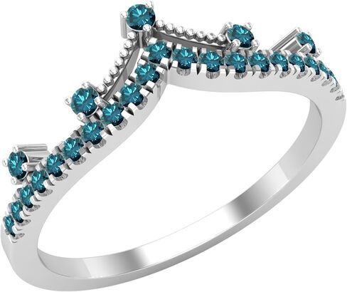 Dazzlingrock Collection 0.21 Cttw Round Blue Diamond Crown Tiara Chevron Style Engagement Ring for Women in 925 Sterling Silver in Saudi Arabia