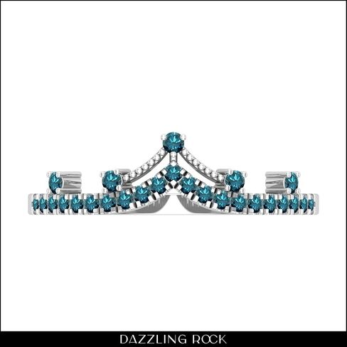 Dazzlingrock Collection 0.21 Cttw Round Blue Diamond Crown Tiara Chevron Style Engagement Ring for Women in 925 Sterling Silver in Saudi Arabia