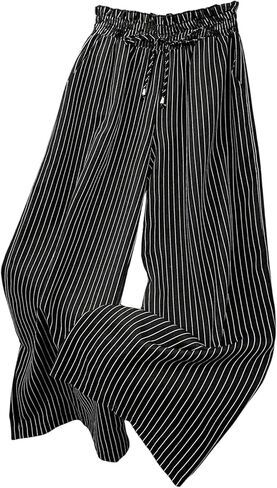 SHENHE Women's Striped Wide Leg Paper Bag Pants High Waisted Drawstring Loose Palazzo Pants in Kuwait