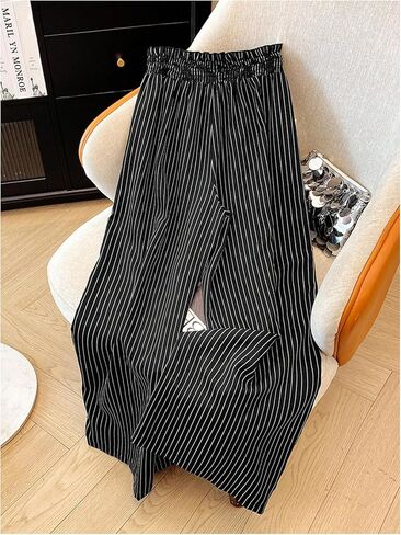 SHENHE Women's Striped Wide Leg Paper Bag Pants High Waisted Drawstring Loose Palazzo Pants in Kuwait