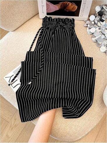 SHENHE Women's Striped Wide Leg Paper Bag Pants High Waisted Drawstring Loose Palazzo Pants in Kuwait