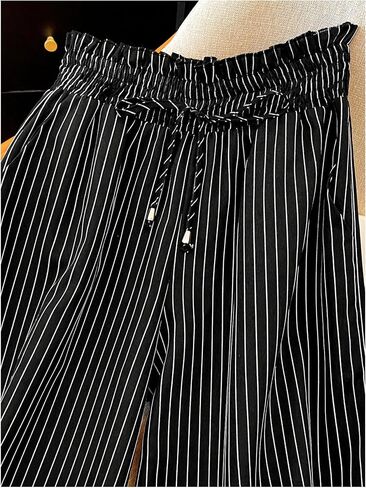 SHENHE Women's Striped Wide Leg Paper Bag Pants High Waisted Drawstring Loose Palazzo Pants in Kuwait