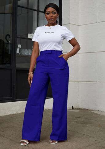 Tbahhir Women's Wide Leg Pants Work Dressy High Waisted Trousers with Pockets Office Wear Business Casual Lightweight in Saudi Arabia