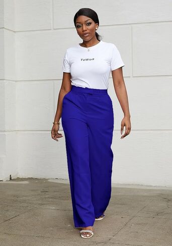 Tbahhir Women's Wide Leg Pants Work Dressy High Waisted Trousers with Pockets Office Wear Business Casual Lightweight in Saudi Arabia