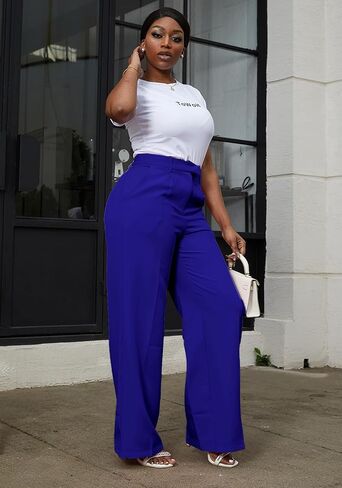 Tbahhir Women's Wide Leg Pants Work Dressy High Waisted Trousers with Pockets Office Wear Business Casual Lightweight in Saudi Arabia