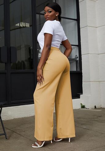 Tbahhir Women's Wide Leg Pants Work Dressy High Waisted Trousers with Pockets Office Wear Business Casual Lightweight in Saudi Arabia