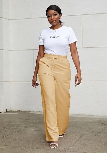Tbahhir Women's Wide Leg Pants Work Dressy High Waisted Trousers with Pockets Office Wear Business Casual Lightweight in Saudi Arabia