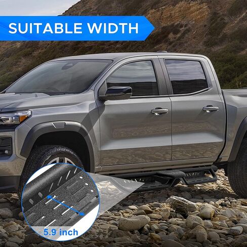 ألواح الجري التي تناسب Chevy Colorado/GMC Canyon Crew Cab 2015-2025 ، خطوات جانبية من الصلب الكربوني الثقيل ، 5.7 بوصات مطلية بمسحوق أسود مطلي بارز in Saudi Arabia