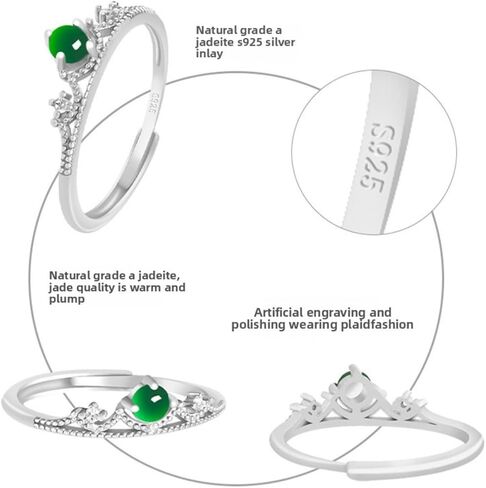 S925 Sterling Silver Jade Ring, Inlaid Natural A-Grade Jade Yang Green Bowknot Ice-Type Adjustable Ring, A Gift for Your Girlfriend on Valentine's Day in Saudi Arabia