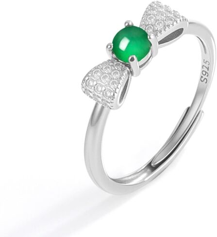 S925 Sterling Silver Jade Ring, Inlaid Natural A-Grade Jade Yang Green Bowknot Ice-Type Adjustable Ring, A Gift for Your Girlfriend on Valentine's Day in Saudi Arabia