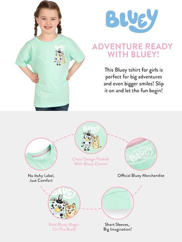 Bluey Tshirt ، قميص فتيات قصير الأكمام ، Tshirt Kids Bingo For Summer ، Cotton Girls Summer Closy in Saudi Arabia