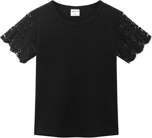 NOOMELFISH Girls Lace Short Sleeve Thirts Kids Summer Tops Tops Plouse (5-12 years) in Saudi Arabia