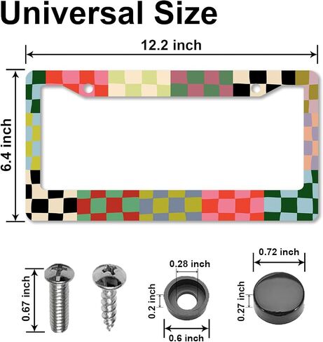 Checkered License Plate Frames，Checkered Car Accessories for Women，Cute Licens,e Plate Holder，Aluminum License Plate Frame Fits Standard US Vehicles Size 12.2 x 6 Inch (Multicolor-2pcs) in Kuwait