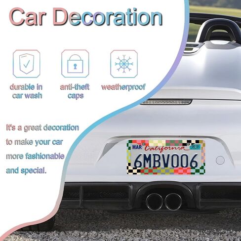 Checkered License Plate Frames，Checkered Car Accessories for Women，Cute Licens,e Plate Holder，Aluminum License Plate Frame Fits Standard US Vehicles Size 12.2 x 6 Inch (Multicolor-2pcs) in Kuwait